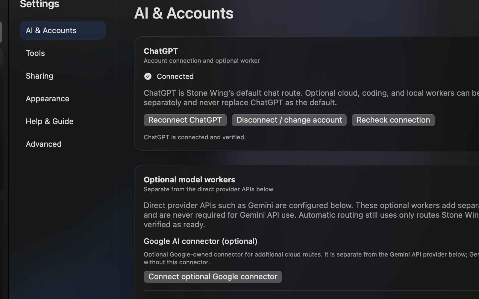 Stone Wing for Mac application settings screen